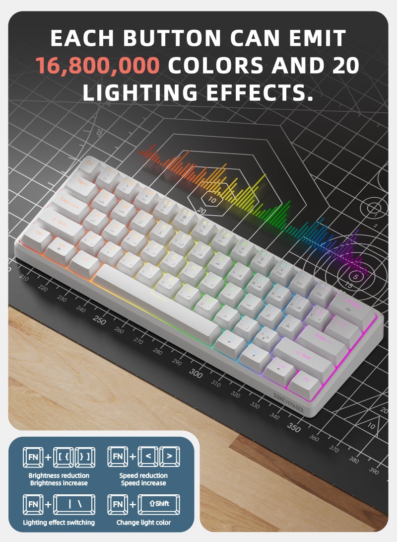 DuneVoyager Pc/Ps4 61 Keys Red Switch Mechanical Gaming Keyboard, With Arabic Language Gaming Keyboard, With Driver, Hot-Swappable, 16.8 Million Colors Backlit, 60% Mini , Removable Usb Wired, 525g Weight, All Keys Without Conflict Silent Rgb Color Suitable For Pc/Ps4/Xbox Gamers Mac - Image 3